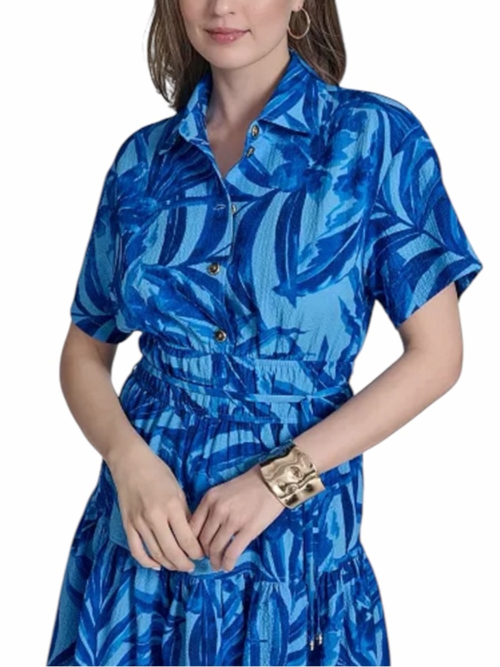 Halston women’s blue floral printed shirt dress tropical size 14 NEW